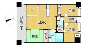 間取り：4LDK+S / 床面積：80.02m² / バルコニー：15.6m²