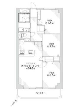 間取り：3LDK / 床面積：71.82m² / バルコニー：9.37m²