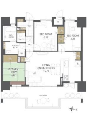 間取り：3LDK / 床面積：71.51m² / バルコニー：21.1m²