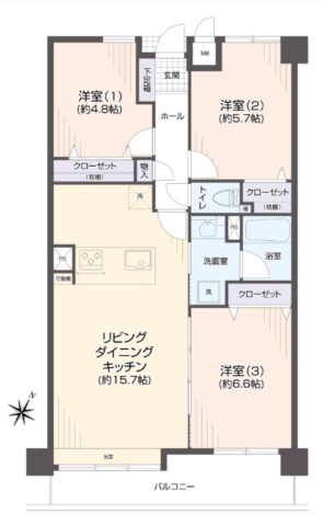 間取り：3LDK / 床面積：70.27m² / バルコニー：9.75m²