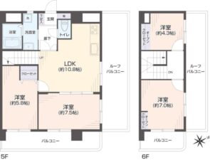 間取り：4LDK / 床面積：86.52m² / バルコニー：14.16m²