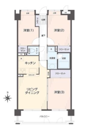 間取り：3LDK / 床面積：64.2m² / バルコニー：8.85m²