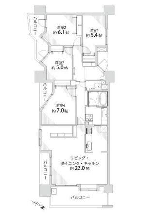 間取り：4LDK / 床面積：100.14m² / バルコニー：21.99m²