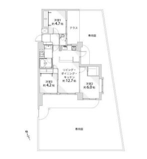 間取り：3LDK / 床面積：62.62m² / バルコニー：m²