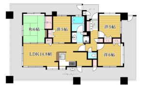 間取り：4LDK / 床面積：80.29m² / バルコニー：74.81m²